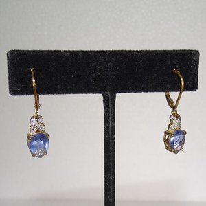 TINY BLUE SAPPHIRE & DIAMOND PIERCED EARRINGS